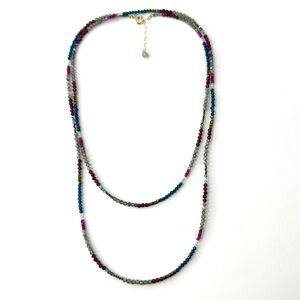 Long Muli Colored Gemstone Beaded Necklace, Wrap Mixed Gemstone Necklace